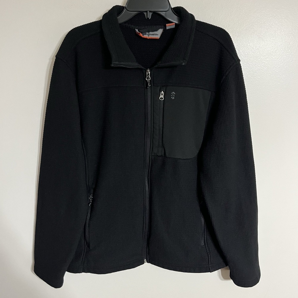 Free Country‎ Mens Black Waffle Onto Full Zip Jacket Sweatshirt Size Medium
